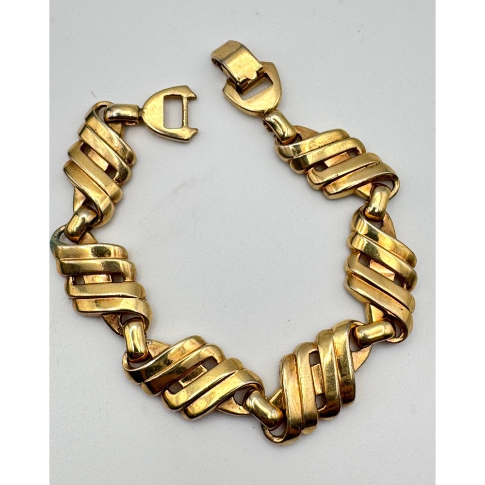 Vintage Sperry Bracelet Gold Tone Triple Ribbed Panel Link Statement Mid Century